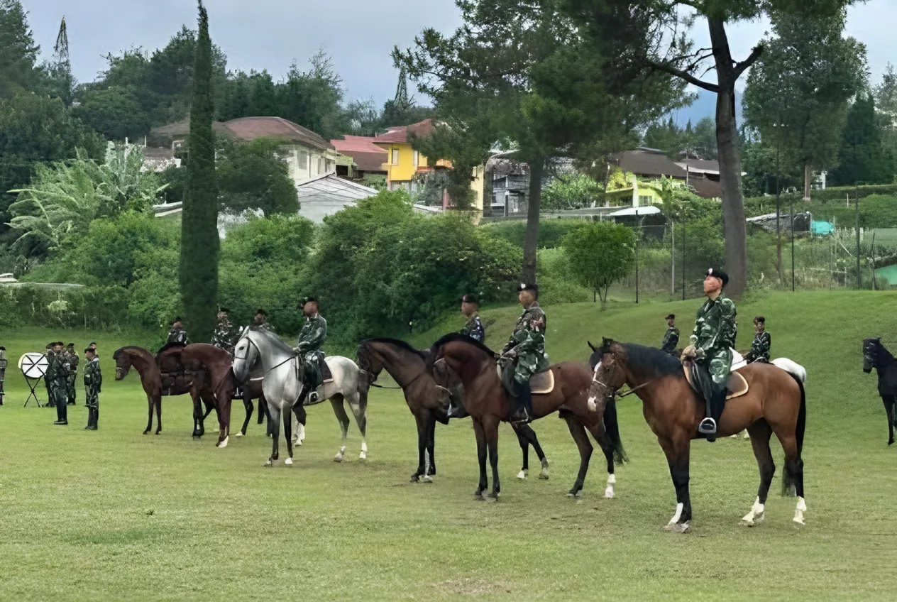 Prajurit Kavaleri Kuda TNI AD berbaris di atas kuda di lapangan